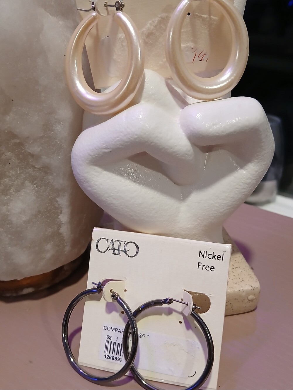 CATO Pearlized Hoops & Black Metal Hoop Earrings - 2 Pairs, 1 Price NWT/ON CARD